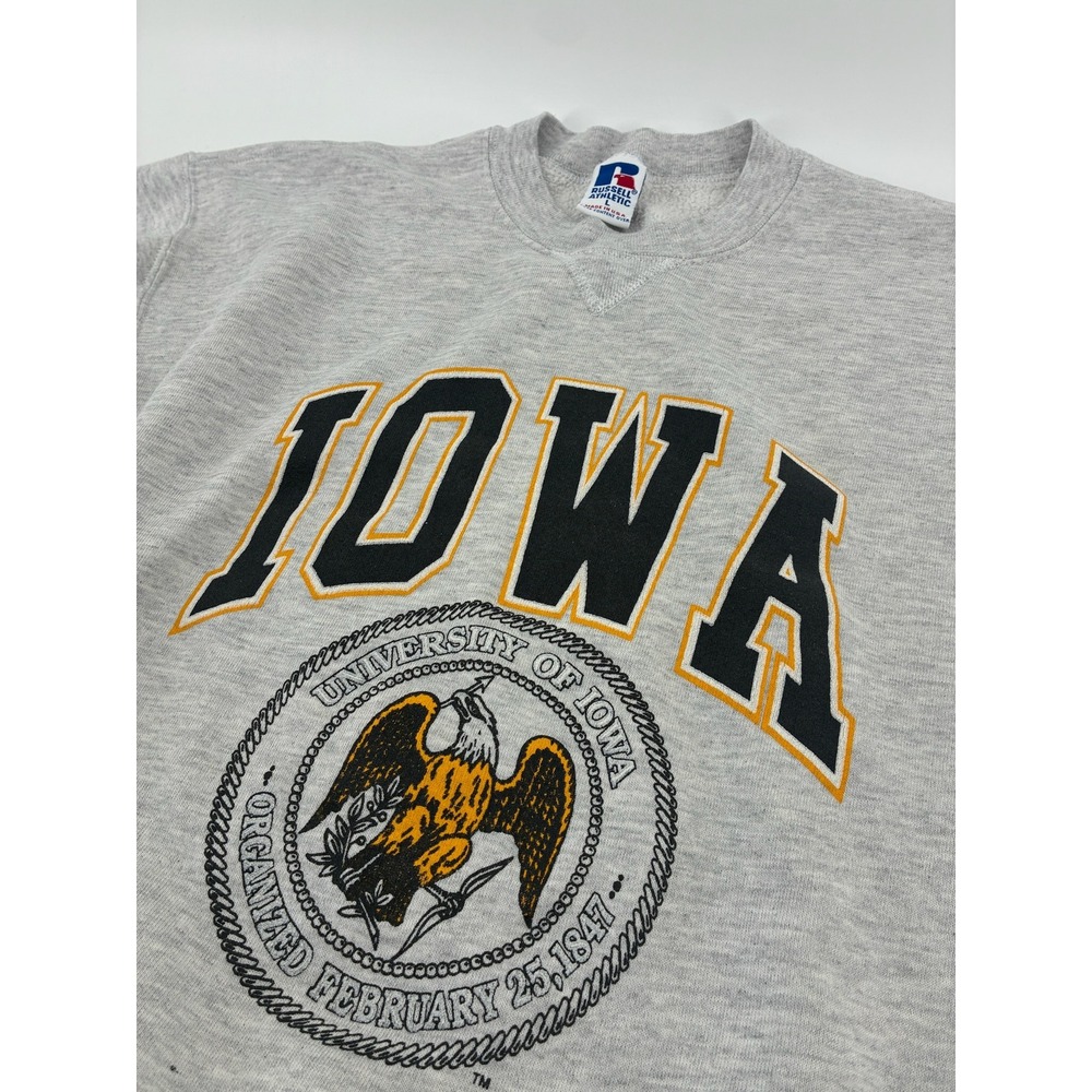 VNTG 80's Russell Athletic Iowa Hawkeyes Sweatshirt Mens Large Gray Made in USA